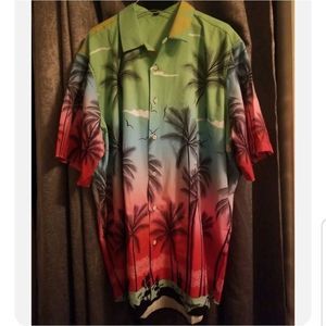Hawaiian Multicolored Palm Tree Button Down Shirt Short Sleeve NWOT Mens Sz. XL